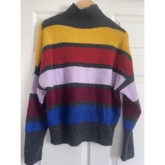 Express Color Block Stripe Mock Neck Sweater | Women Small | Retro 90s Sweater - Picture 5 of 6